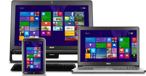 A tablet, a laptop, and an all-in-one running Windows 8.1