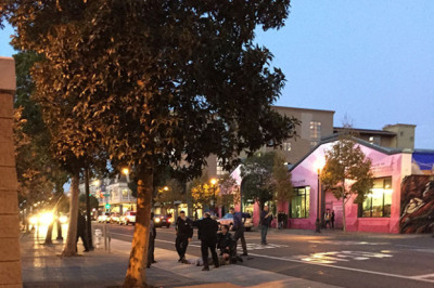 The scene of  a Sunday night incident in which San Francisco police say officers shot and killed a man who had brandished what turned out to be a BB gun. (Hadley Robinson/Mission Local)