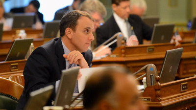 Assemblymember Marc Levine, who represents California's 10th Assembly District, on the floor of the State Assembly. (KQED Staff)