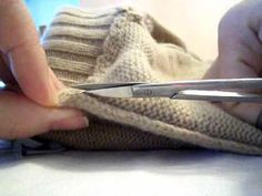 Video Tutorial: how to cut a sweater seam to unravel it.