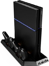 Ortz® PS4 Vertical Stand Cooler with Fan + FREE Dual Charger Ports Charging Station for Dual Shock Controllers - Best Cooling Station System with USB Ports - Black