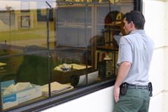 'One of our rangers looking for a skunk that snuck into the Texoma Lake Office.'