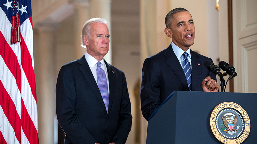 President Obama, with Vice President Biden, speaks about the Iran Deal.