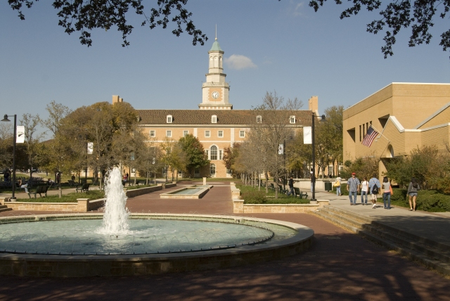 Library Mall and fontain at UNT Campus