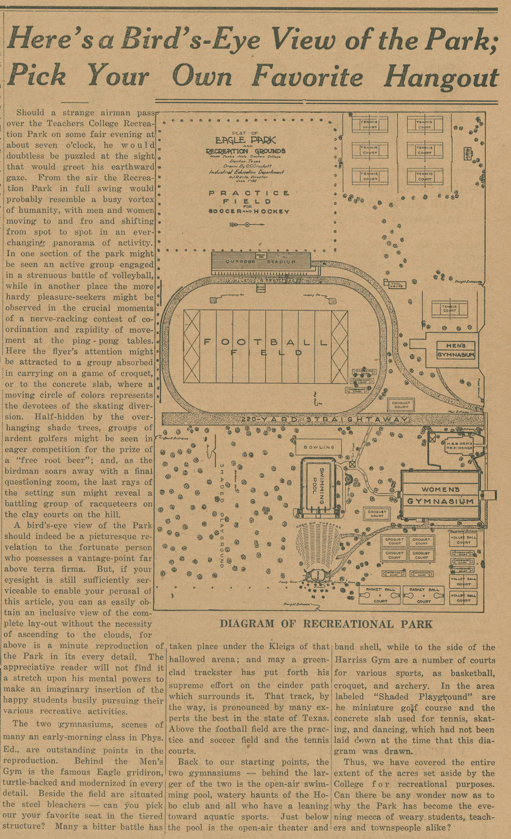 A Campus Chat article about Eagle Park, July 23, 1932.