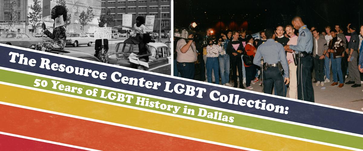 Banner image includes photo from Dallas Pride parade and AIDS protest event
