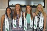 'Karla Pineda, Jackie Moreau, Tess Graham and Lindsey Hulstein were honored at yesterday's athletics graduation banquet. The four seniors, along with Amber Haggerty and Knakala Smith, will graduate next week or this summer. All of the graduating seniors received stoles that they can wear with their cap and gowns. GMG!'