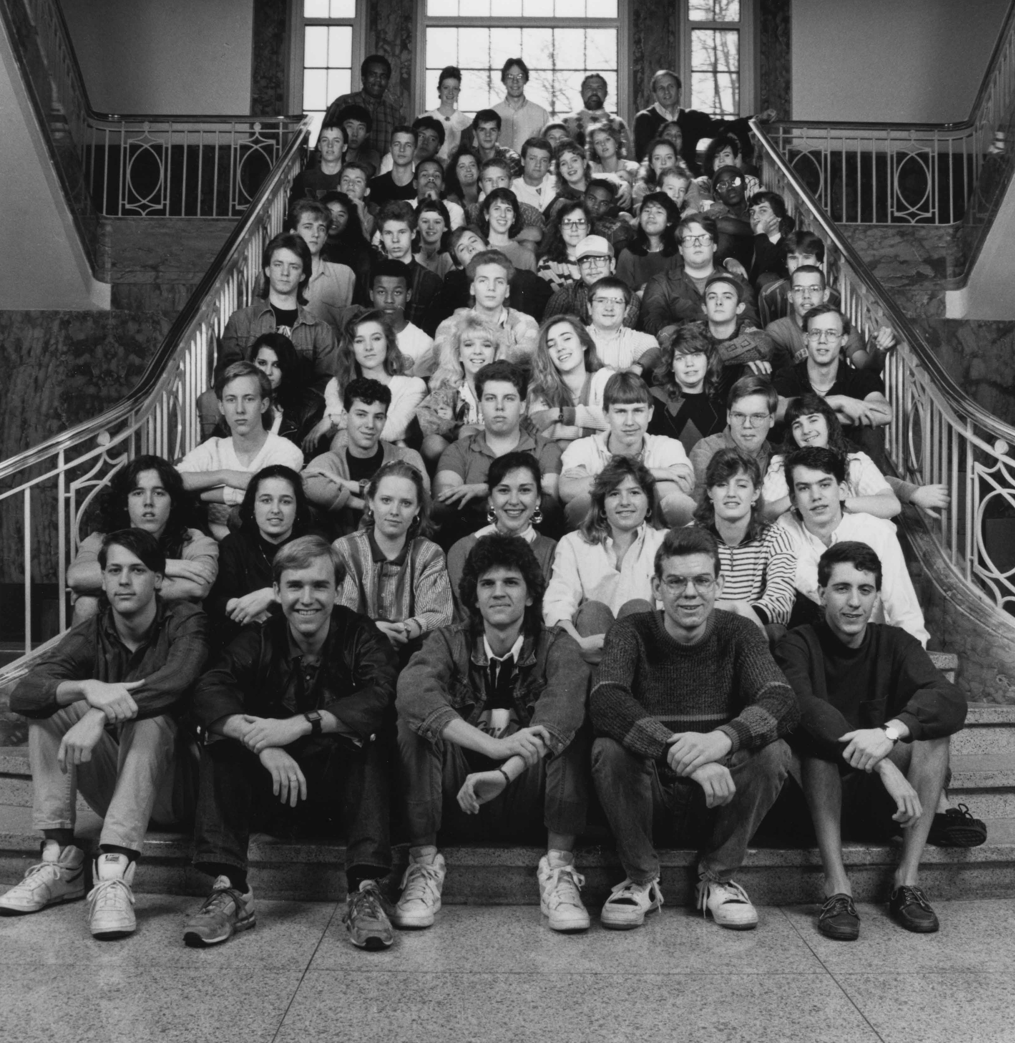 UNTA_U0458-035-040_01 The first class of TAMS students poses for a photograph in the Hurley Administration Building.