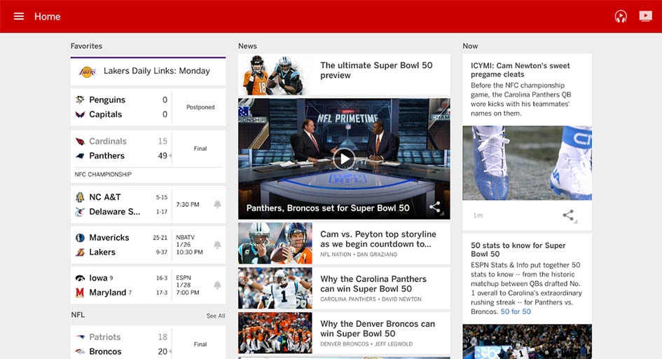 ESPN tablet screenshot