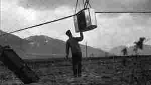 Lawrence with the 49-pound "Captive Airship."