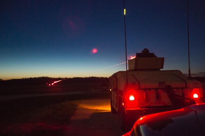 U.S. Army Soldiers from the 306th Engineer Company conduct a night live fire exercise using M2 Browning, .50 Caliber Machine Guns mounted on High Mobility Multipurpose Wheeled Vehicles (HMMWV) during Warrior Exercise (WAREX) 86-16-03 at Fort McCoy, Wis., July 13, 2016. WAREX is designed to keep soldiers all across the United States ready to deploy. (U.S. Army photo by Spc. John Russell/Released)