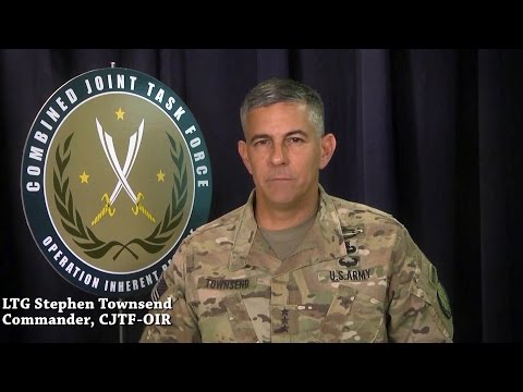 Lt. Gen. Stephen J. Townsend, commander of Combined Joint Task Force-Operation Inherent Resolve, makes a statement, Camp Arifjan, Kuwait, announcing the start of the Iraqi-led counteroffensive to liberate Mosul, Iraq, Oct. 17, 2016.