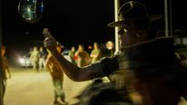 Drill Instructor Staff Sgt. Kayla D. Caffero, Platoon 4038, November Company, 4th Recruit Training Battalion, orders recruits to designated locations at Marine Corps Logistics Base Albany,Georgia, Oct. 5, 2016. Recruit Training Regiment evacuated to MCLB Albany to ensure the safety of approximately 6,000 recruits in training due to inclement weather from Hurricane Matthew. Recruit training will resume at Parris Island when conditions are met for safe travel back and when training can be properly conducted.  