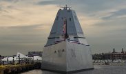 The future Zumwalt-class guided-missile destroyer USS Zumwalt (DDG 1000) sits pier-side at the Port of Baltimore in preparation for its commissioning Oct. 15, 2016. DoD photo by Navy Petty Officer 2nd Class Jesse A. Hyatt
