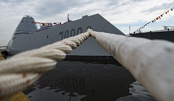 Baltimore (Oct. 13, 2016) The future Zumwalt-class guided-missile destroyer USS Zumwalt (DDG 1000) is pierside at Canton Port Services in preparation for its upcoming commissioning on Oct. 15, 2016.(DoD Photo by Navy Petty Officer 2nd Class Jesse A. Hyatt)