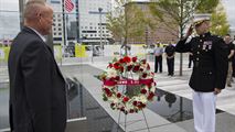 Lt. Gen. Lawrence D. Nicolson (left), commanding general of III Marine Expeditionary Force, and Lt. Col. Jason Borovies (right), Inspector-Instructor of 1st Battalion, 25th Marine Regiment, 4th Marine Division, place a wreath at the Massachusetts Fallen Heroes Memorial during 25th Marine Regiment’s 10-year reunion, Boston, Oct. 8, 2016. The wreath was laid to honor the 11 fallen service members who died during the units deployment to Fallujah, Iraq, in 2006.