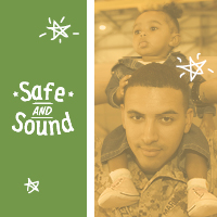 Image of a father with his young daughter on his shoulders in support of the Safe and Sound campaign.