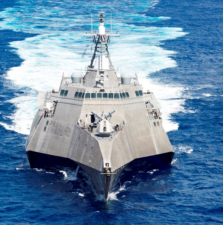 PACIFIC OCEAN (Oct. 6, 2016) - Littoral combat ship USS Coronado (LCS 4) patrols the Pacific Ocean during flight operations in the 7th Fleet area of operation. Naval Surface Warfare Center Dahlgren Division (NSWCDD) engineers successfully completed the restrained firing test of the Longbow Hellfire missile for the Littoral Combat Ship Surface-to-Surface Missile Module, the Navy announced on Oct. 6, 2016. "This critical test concludes another vital step in a series of efforts that will lead to the fielding of this tremendous capability to LCS and to the Fleet," said Capt. Ted Zobel, program manager for the LCS Mission Module Program.   U.S. Navy photo by Petty Officer Second Class Michaela Garrison/Released 