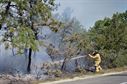 Firefighters from the 106th Rescue Wing assist with extinguishing a brush fire in Westhampton, N.Y., on Aug. 10, 2015. Altogether, eight brush trucks, seven tankers and 14 different fire departments worked together to battle the blaze which destroyed four acres of land along the west side of Old Riverhead Road. (New York Air National Guard/Staff Sgt. Christopher S Muncy)