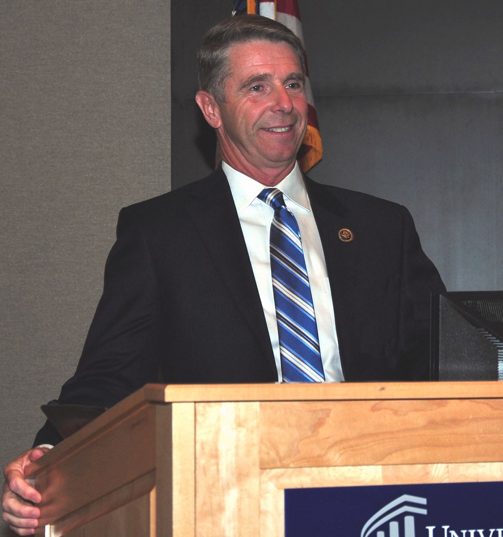 Representative Rob Wittman, Virginia 1st Congressional District, addresses members of the Naval Surface Warfare Center Dahlgren Division (NSWCDD) and the Association of Old Crows during the Electromagnetic Maneuver Warfare (EMW) Systems Engineering and Acquisition Conference held at the University of Mary Washington Dahlgren campus, Sept. 20. More than 200 attendees - including experts from the Department of Defense, private industry, military and academia - were engaged in discussions covering defense acquisition, mission engineering, electromagnetic maneuver, and electronic warfare systems.   U.S. Navy photo by Barbara Wagner/Released 