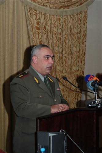 YEREVAN, Armenia &mdash; Armenian Deputy Minister of Defense Lieutenant General Artur Aghabekyan provides opening remarks on Armenian defense reform at a conference co-sponsored by the George C. Marshall European Center for Security Studies and the Armenian Ministry of Defense here Feb. 5. The seminar was organized by the Armenian Ministry of Defense and the George C. Marshall European Center for Security Studies, a German-American partnership, at the request of the U.S. European Command&#39;s Office of Defense Cooperation in Yerevan. (Department of Defense photo by Joe Ferrare, George C. Marshall Center Public Affairs Office)