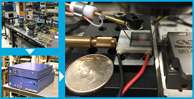 An innovative “optical comb” receiver that retrieves sub-noise “spread-spectrum” signals has been evolving from a rough tabletop phase, to a streamlined desk-top version, and is on its way to a chip-scale finale that could became the basis of new assured channels of communication for unmanned aerial vehicles and other platforms and devices that require wireless connectivity.