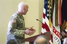 LTG Charles D. Luckey, Commanding General of U.S. Army Reserve Command, talks to military, civilian and community leaders during a welcome ceremony on July 28, 2017 at Fort Bragg&#39;s Marshall Hall, home to both U.S. Army Forces Command and USARC headquarters staff. The ceremony was hosted by Gen. Robert B. Abrams, Commanding General of FORSCOM. LTG Luckey was joined by his wife, Julie, at the ceremony, as well as past and present Fort Bragg senior leaders to include LTG Stephen Townsend, Commanding General of the XVIII Airborne Corps &amp; Ft. Bragg and Gen. (Retired) Dan McNeill. LTG Luckey, the 33rd Chief of Army Reserve and 8th Commanding General, U.S. Army Reserve Command, was sworn in June 30, 2016 as the senior leader for nearly 200,000 Army Reserve Soldiers across all 50 states and U.S. territories. (U.S. Army Reserve photo by Master Sgt. Mark Bell / Released)