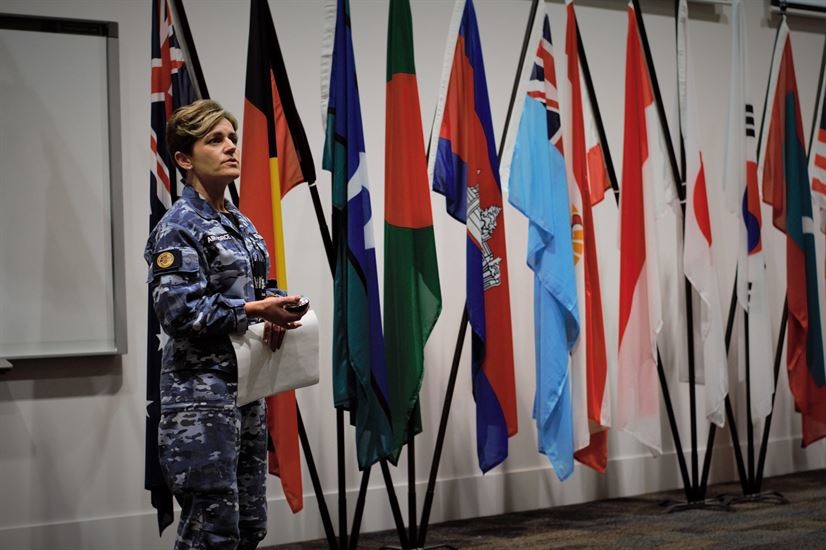 Royal Australian Air Force Lt. Col. Nicole Heffernan, co-host of Exercise Pacific Endeavor 2016, addresses participants during the exercise’s opening ceremony in Brisbane, Australia, Aug. 22, 2016. Sponsored by U.S. Pacific Command and hosted by the Australian Defense Force, Pacific Endeavor 2016 is a multinational workshop designed to enhance communication interoperability and expedite humanitarian assistance and disaster relief response in the Indo-Asia-Pacific region. DoD photo by Air Force Master Sgt. Todd Kabalan