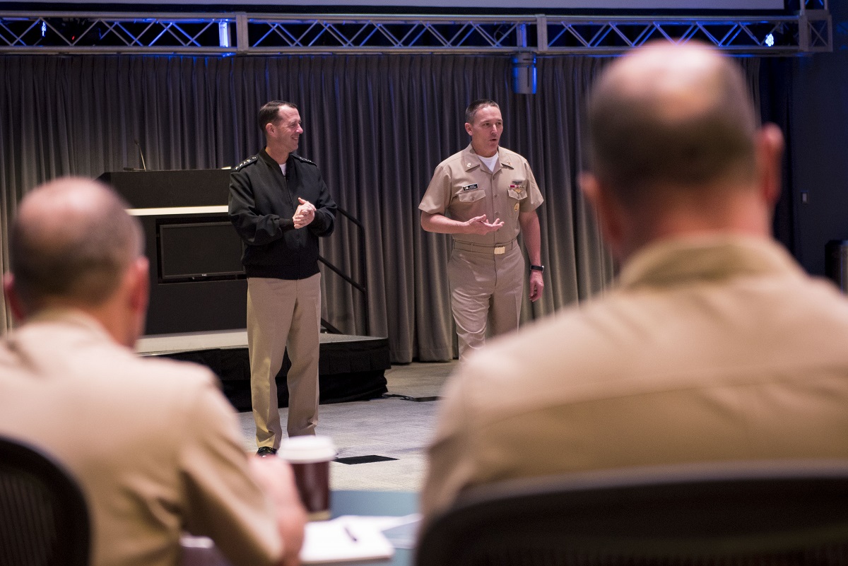 Official U.S. Navy file photo of Chief of Naval Operations (CNO) Adm. John Richardson and Master Chief Petty Officer of the Navy (MCPON) Mike Stevens.