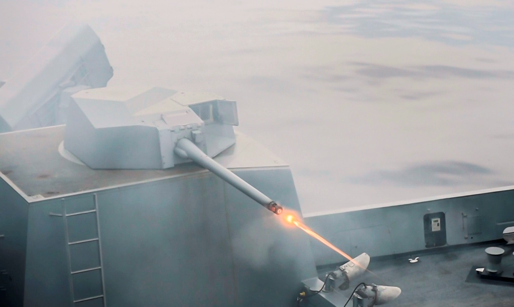 EAST CHINA SEA – The amphibious transport dock ship USS Green Bay (LPD 20) fires a MK-46 30mm gun during a live-fire exercise. Navy scientists and engineers evaluated a strike group’s Aegis combat system and gun weapon systems – including the 30 millimeter gun – as well as unmanned vehicles integrated with surface and air assets at the 2016 USS Dahlgren demonstration, Aug. 30. The test – made possible by a cybernetic laboratory called USS Dahlgren – proved engagement coordination across the simulated battlegroup and live fire destruction of multiple targets from two combatants utilizing two different gun based systems. “This has been five to six years in the making and couldn't come at a better time as we see real-world events such as the recent small boat incursions in the Middle East, highlighting the need for the Fleet,” said Capt. Brian Durant, NSWCDD commanding officer.  U.S. Navy photo by Mass Communication Specialist 3rd Class Patrick Dionne/Released 