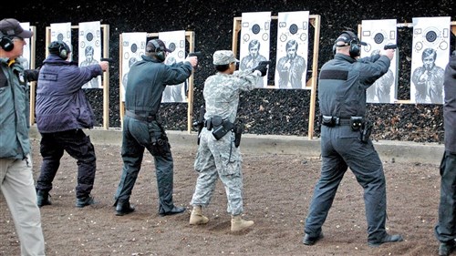 WIESBADEN, Germany &mdash; European and U.S. military and civilian law enforcers hone marksmanship skills at the Wackernheim Firing Range. (U.S. Army photo by Anemone Rueger)
