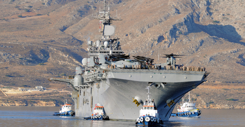USS Kearsarge - The Wasp-class amphibious assault ship USS Kearsarge (LHD 3) and embarked 26th Marine Expeditionary Unit (26th MEU) arrive in Souda Bay, Greece for a brief port visit.