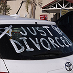 Car with the words 'Just divorced' written on it