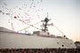 161015-N-AT895-183 BALTIMORE (Oct. 16, 2016) Balloons fly and the crowd applauds as the Navy&#39;s newest and most technologically advanced warship, USS Zumwalt (DDG 1000), is brought to life during a commissioning ceremony at North Locust Point in Baltimore. (U.S. Navy photo by Petty Officer 1st Class Nathan Laird/Released)