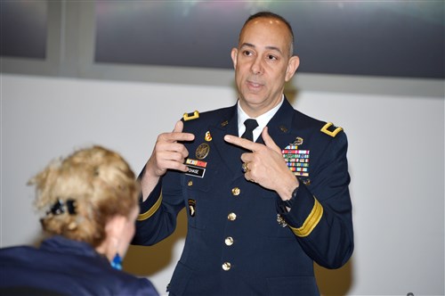 U.S. Army Brig. Gen. Welton Chase Jr., U.S. European Command’s director for Command, Control, Communications and Computers (C4)/Cyber, discusses issues of cyber sovereignty and policy Dec. 12 during the inaugural Program on Cyber Security Studies at the George C. Marshall European Center for Security Studies in Garmisch-Partenkirchen, Germany. (DOD photo by Karlheinz Wedhorn/RELEASED)