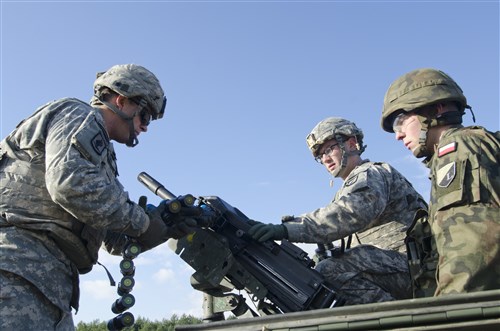 (File photo) U.S. Army Europe paratroopers from 173rd Infantry Brigade Combat Team (Airborne), participate in partner nation weapons familiarization during exercise Steadfast Jazz 13, Oct. 29. 