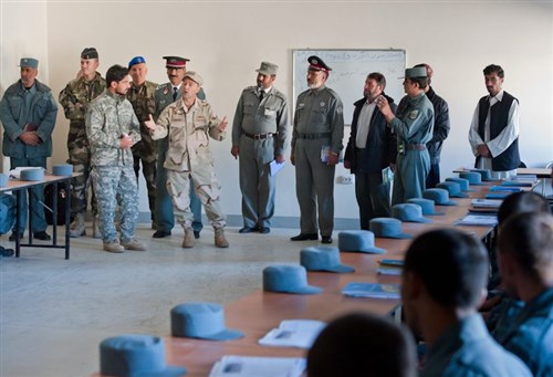 Here I am speaking to Afghan police students during my visit to NPTC.