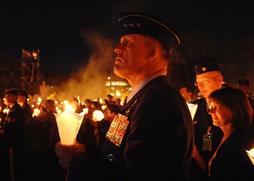 LOURDES, France &mdash; 3rd Air Force Commander Air Force Lt. Gen. Frank Gorenc participates in a candlelight procession at the 52nd annual International Military Pilgrimage May 21-23. Gorenc was the senior U.S. Air Force representative at the three-day event. (U.S. Air Force photo by Chief Master Sgt. John Tway) 