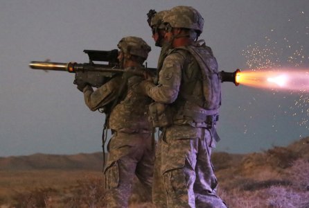 Soldiers assigned to the North Dakota National Guard fire a Stinger Missile, during a live-fire training exercise, part of Decisive Action Rotation 16-09, at the National Training Center/Fort Irwin, Calif., Sept. 6, 2016.