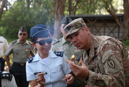 Filipino counterparts visited the Lightning Academy, Sept. 28, 2016, and
participated in a survival skills demonstration presented by Jungle
Operations Training School cadre.