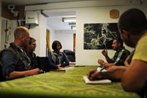 Capt. Greg Romero, a team chief with the 432nd Civil Affairs Battalion, discusses reports of potential political threats with the mayor of Ubungsdorf, Henriette Feldman, during Exercise Combined Resolved VII in Hohenfels, Germany, on Sept. 4, 2016. CbR VII is a 7th Army Training Command, U.S. Army Europe-directed exercise, taking place at the Grafenwoehr and Hohenfels Training Areas, Aug. 8 to Sept. 15, 2016. The exercise is designed to train the Army's regionally allocated forces to the U.S. European Command. Combined Resolve VII includes more than 3,500 participants from 16 NATO and European partner nations. (U.S. Army photo by Staff Sgt. Hector Corea, 302nd Mobile Public Affairs Detachment) (Photo Credit: Staff Sgt. Hector Corea, 302nd Mobile Public Affairs Detachment)