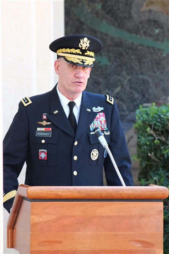 Gen. David Rodriguez lays wreath during Memorial Day ceremony at the North Africa American Cemetery and Memorial in Carthage, Tunisia. 