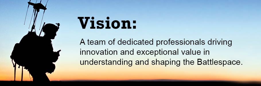 Vision: A team of dedicated professionals driving innovation and exceptional value in understanding and shaping the Battlespace.