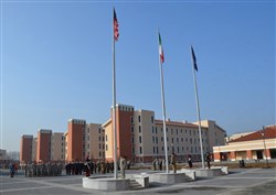 The Italian, American and NATO flags were raised for the first time at Caserma Del Din March 1.