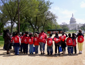 Potential future engineers sport their new U.S. Army Corps of Engineers backpacks on the Capital Mall, while spending Earth Day at the National Sustainable Design Expo