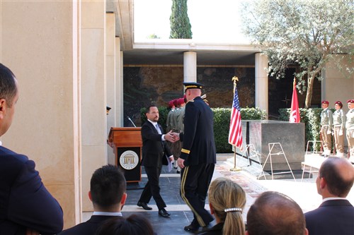 Gen. David Rodriguez lays wreath during Memorial Day ceremony at the North Africa American Cemetery and Memorial in Carthage, Tunisia, May 30, 2016. (U.S. Africa Command photo by Samantha Reho/Released)  