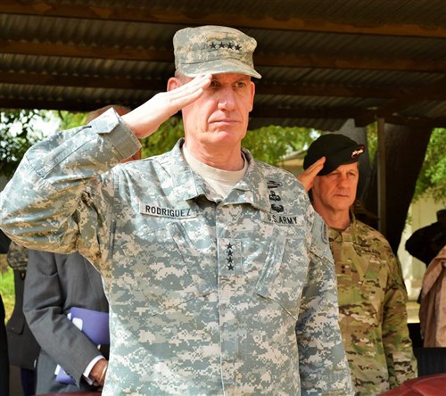 U.S. Army Gen. David Rodriguez at the closing ceremony for Flintlock, Mar. 9, 2015, N'Djamena, Chad. (Photo by U.S. Army Sgt. 1st Class Jessica Espinosa, U.S. Special Operations Command Africa/RELEASED)