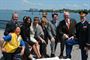 Col. David Caldwell (right), commander, U.S. Army Corps of Engineers New York District, Rep. Crowley (second right), and Flushing Bay advocates celebrate the completion of the removal of derelict barges in the waters of Flushing Bay.