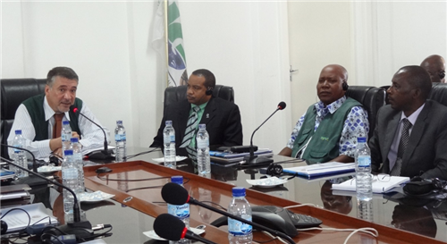 MAPUTO, Mozambique — João Ribeiro, Director General of the Mozambican National Institute of Disaster Management (INGC),  addresses the participants on the  importance of civil-military cooperation in responding to natural disasters affecting Mozambique as U.S. Africa Command Disaster Preparedness Program Official, Mr. Erik Threet (center), and Commodore Abilio Langa (right) from the National Unit of Civil Protection (UNAPROC) listen.  Representatives from civil authorities and the Armed Forces of Mozambique met with representatives from the Center for Disaster and Humanitarian Assistance Medicine (CDHAM) and U.S. Africa Command's Disaster Preparedness Program to conduct a four-day facilitated discussion focused on development of a National Civilian Pandemic Influenza Preparedness and Response Plan and a Military Support to Civil Authorities (MSCA) Plan to guide disaster response operations by the Armed Forces of Mozambique. (Courtesy Photo)