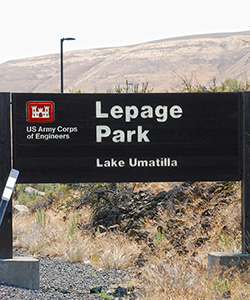 The Lepage Park sign welcomes you